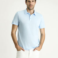 Light Blue Polo Collar Slim Fit Linen Blend T-Shirt