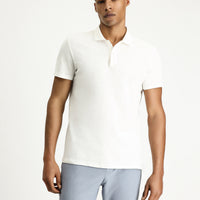 White Polo Collar Slim Fit Linen Blend T-shirt