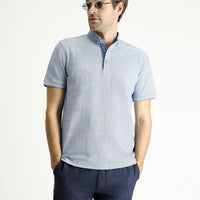 Light Navy Blue Polo Collar Slim Fit Patterned T-shirt