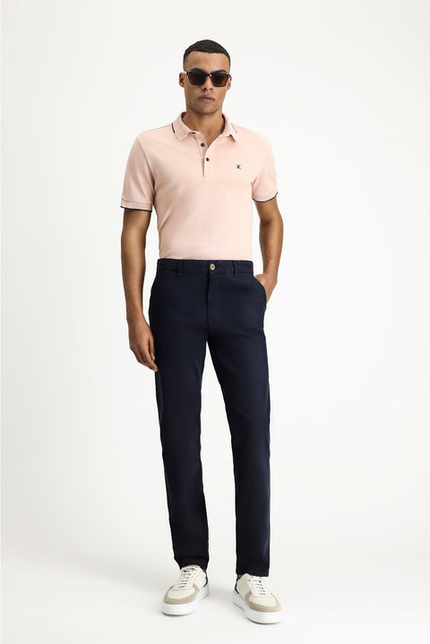 Dusty Pink Polo Collar Slim Fit Narrow Cut Patterned Embroidered Cotton T-shirt