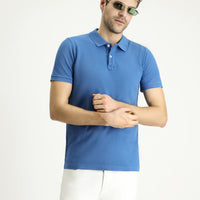 Indigo Slim Fit Embroidered Cotton Polo Shirt
