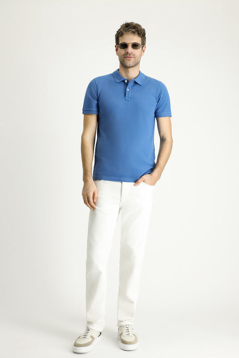 Indigo Slim Fit Embroidered Cotton Polo Shirt