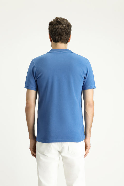 Indigo Slim Fit Embroidered Cotton Polo Shirt