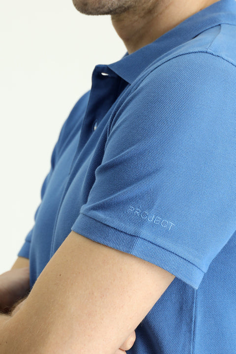Indigo Slim Fit Embroidered Cotton Polo Shirt