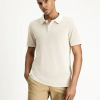 Medium Beige Slim Fit Embroidered Cotton Polo Shirt
