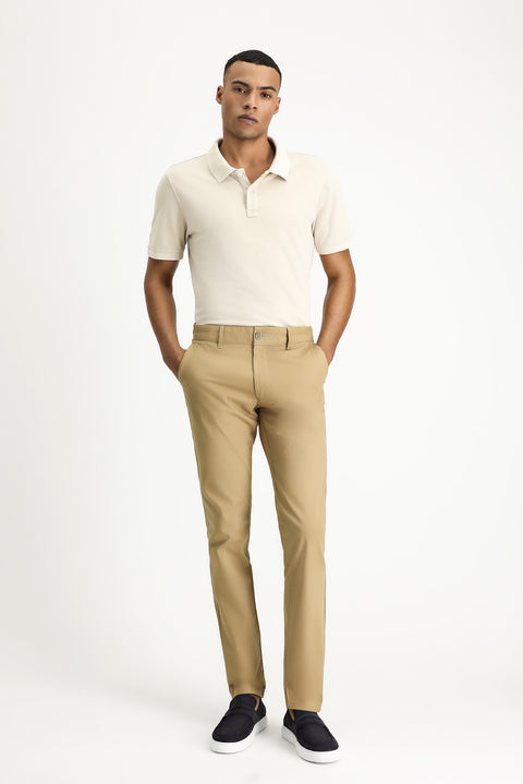 Medium Beige Slim Fit Embroidered Cotton Polo Shirt