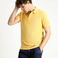 Dark Yellow Slim Fit Embroidered Cotton Polo Shirt