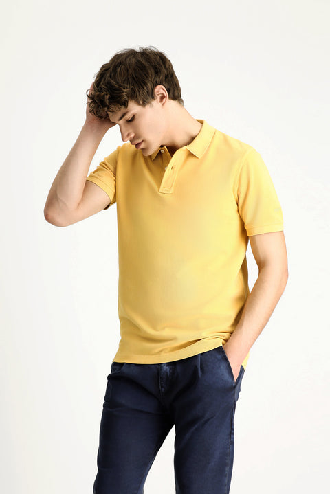 Dark Yellow Slim Fit Embroidered Cotton Polo Shirt