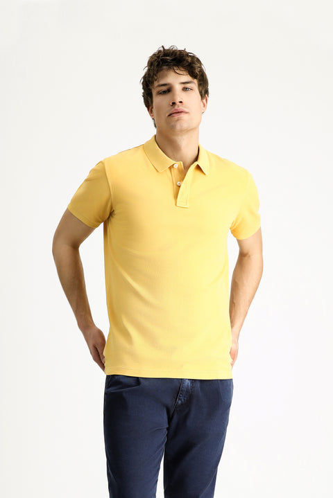 Dark Yellow Slim Fit Embroidered Cotton Polo Shirt