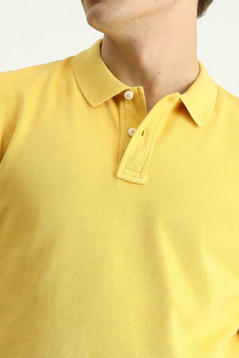 Dark Yellow Slim Fit Embroidered Cotton Polo Shirt