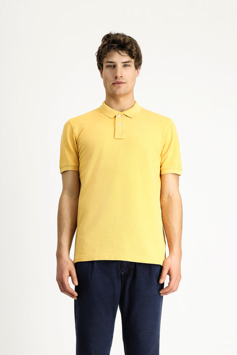 Dark Yellow Slim Fit Embroidered Cotton Polo Shirt