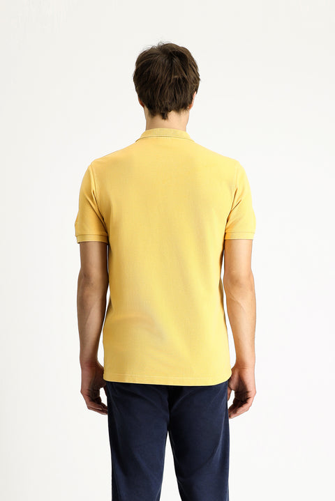 Dark Yellow Slim Fit Embroidered Cotton Polo Shirt