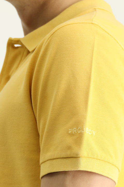 Dark Yellow Slim Fit Embroidered Cotton Polo Shirt