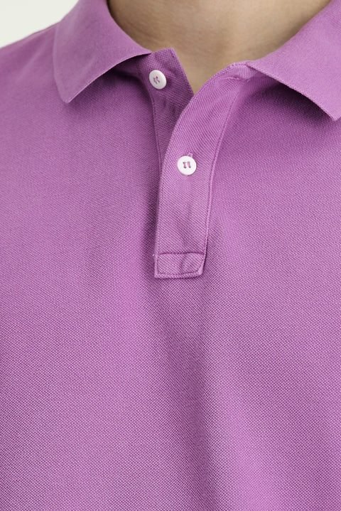 Açık Mor Slim Fit Dar Kesim Nakışlı Pamuk Polo Yaka Tişört