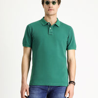 Dark Green Slim Fit Embroidered Cotton Polo Shirt