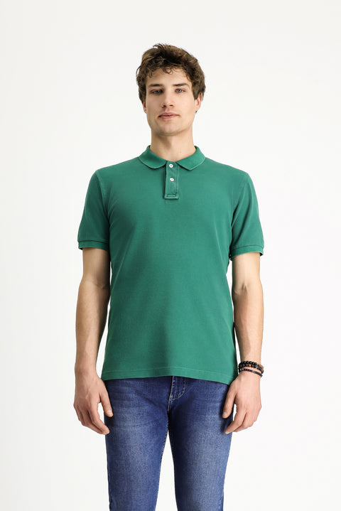 Dark Green Slim Fit Embroidered Cotton Polo Shirt