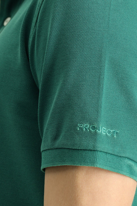 Dark Green Slim Fit Embroidered Cotton Polo Shirt