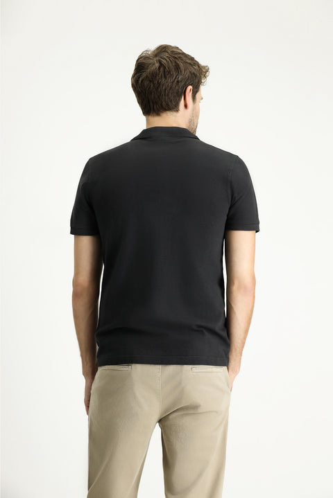 Dark Anthracite Slim Fit Embroidered Cotton Polo Shirt