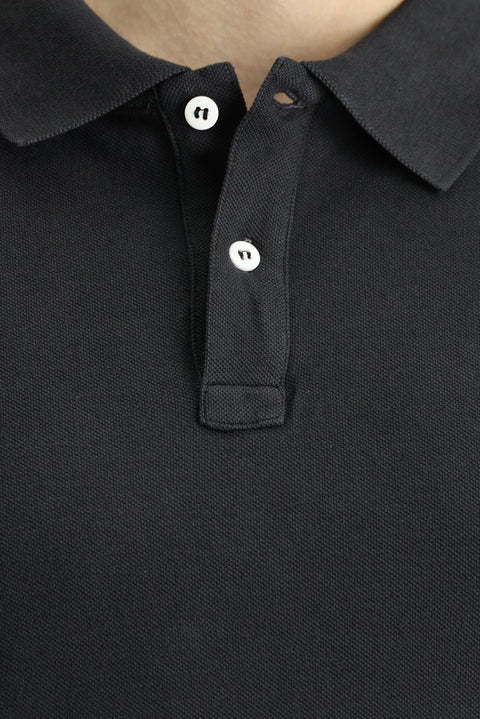 Dark Anthracite Slim Fit Embroidered Cotton Polo Shirt
