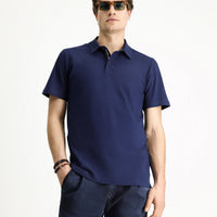 Medium Navy Polo Collar Slim Fit Narrow Cut Embroidered Cotton T-Shirt