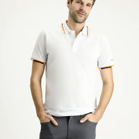 White Polo Collar Slim Fit Patterned Cotton T-shirt