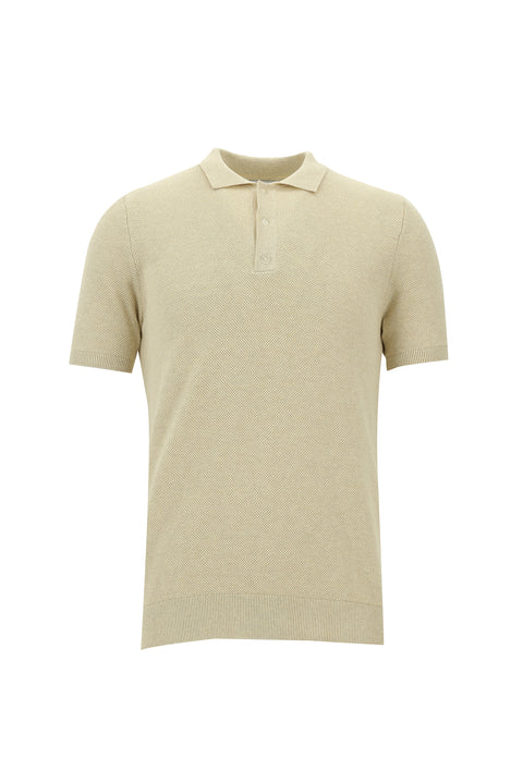 Light Beige Polo Collar Slim Fit Cotton T-Shirt