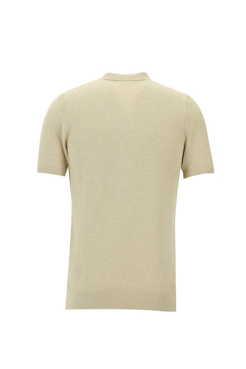 Light Beige Polo Collar Slim Fit Cotton T-Shirt