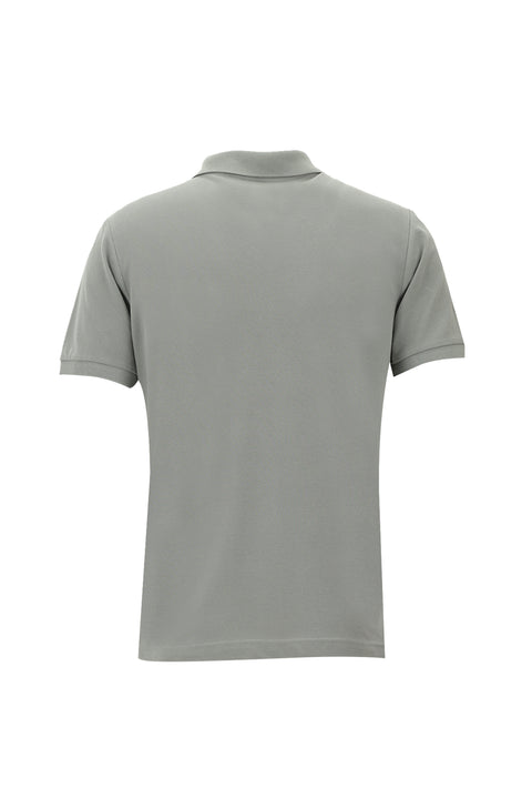 Orta Gri Polo Yaka Slim Fit Dar Kesim Nakışlı Pamuk Tişört