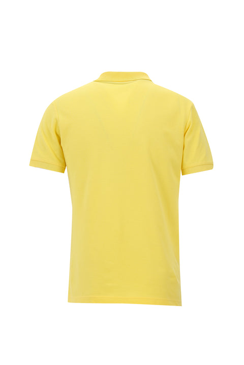 Light Yellow Polo Collar Slim Fit Embroidered Cotton T-Shirt