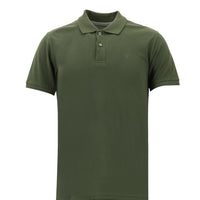 Dark Green Polo Collar Slim Fit Embroidered Cotton T-Shirt