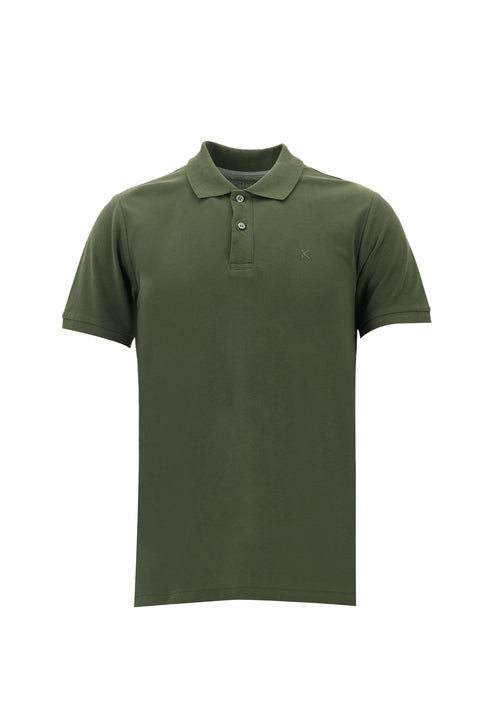Dark Green Polo Collar Slim Fit Embroidered Cotton T-Shirt