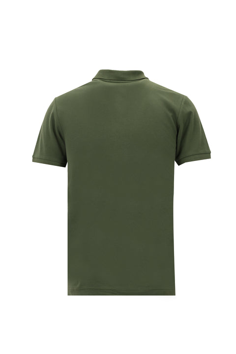Dark Green Polo Collar Slim Fit Embroidered Cotton T-Shirt