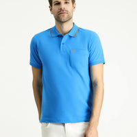 Dark Blue Slim Fit Narrow Cut Patterned Embroidered Cotton Polo Shirt