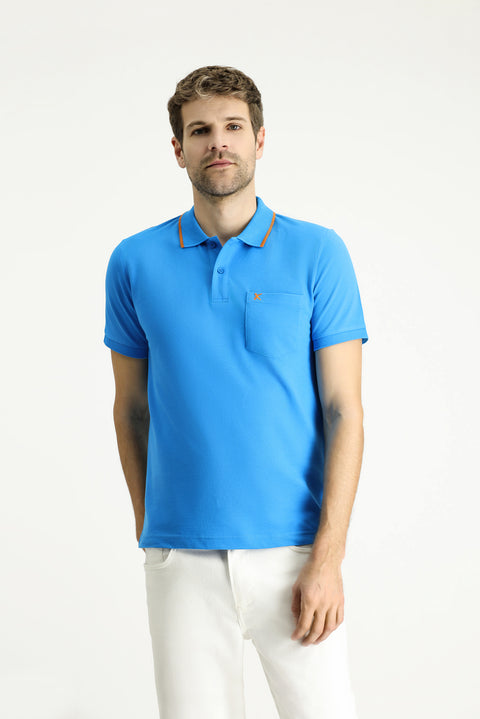 Dark Blue Slim Fit Narrow Cut Patterned Embroidered Cotton Polo Shirt