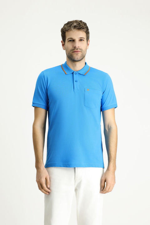 Dark Blue Slim Fit Narrow Cut Patterned Embroidered Cotton Polo Shirt