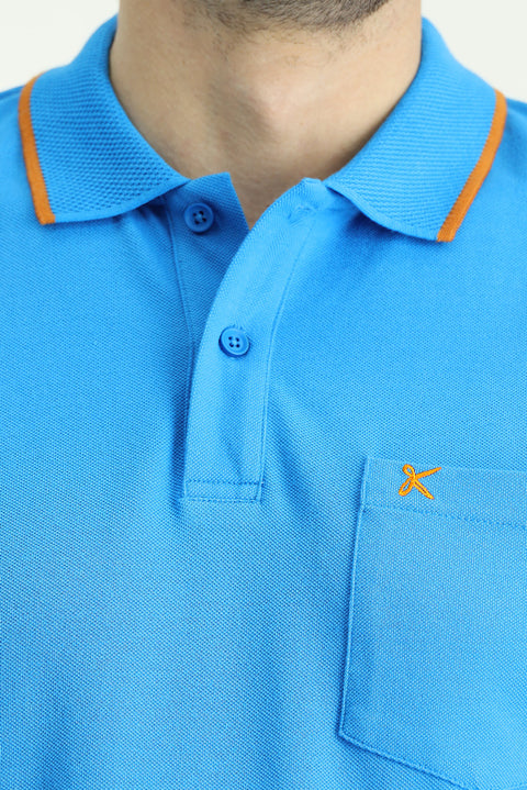 Dark Blue Slim Fit Narrow Cut Patterned Embroidered Cotton Polo Shirt