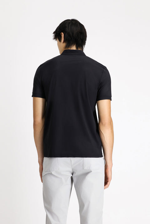 Black Techno-Line Polo Collar Slim Fit Narrow Cut Zip-Up Lycra T-Shirt