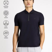 Dark Navy Techno-Line Polo Collar Slim Fit Narrow Cut Zip-Up Lycra T-Shirt