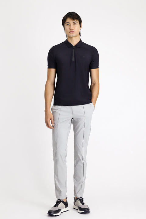 Dark Navy Techno-Line Polo Collar Slim Fit Narrow Cut Zip-Up Lycra T-Shirt