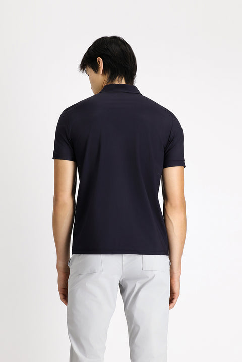 Dark Navy Techno-Line Polo Collar Slim Fit Narrow Cut Zip-Up Lycra T-Shirt