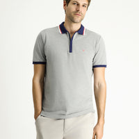Medium Grey Melange Slim Fit Narrow Cut Cotton Polo Shirt