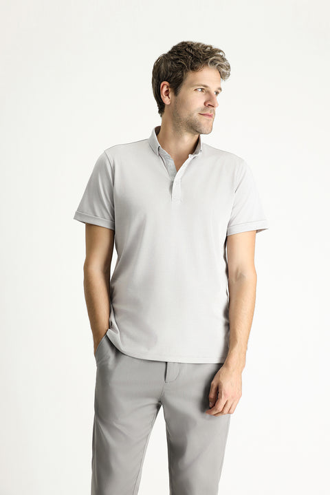 Light Grey Polo Collar Slim Fit Cotton T-Shirt