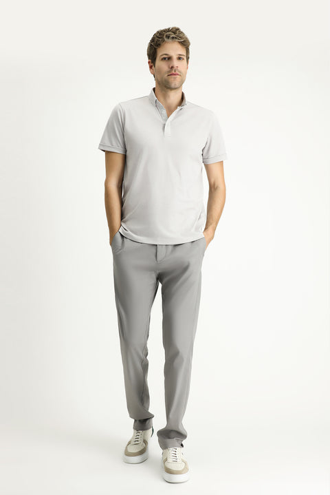Light Grey Polo Collar Slim Fit Cotton T-Shirt