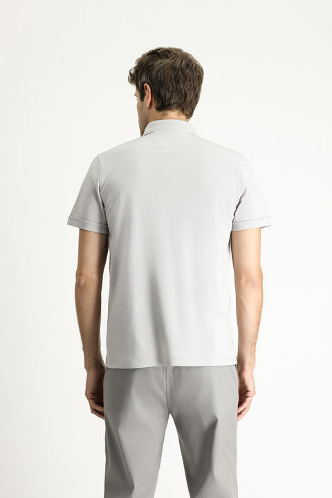 Light Grey Polo Collar Slim Fit Cotton T-Shirt