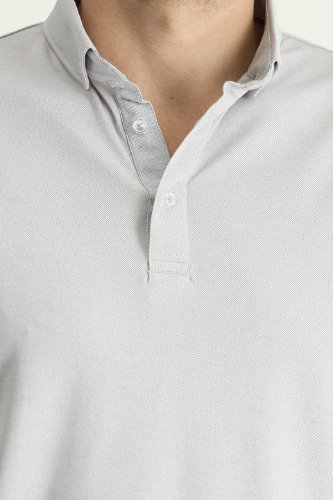 Light Grey Polo Collar Slim Fit Cotton T-Shirt