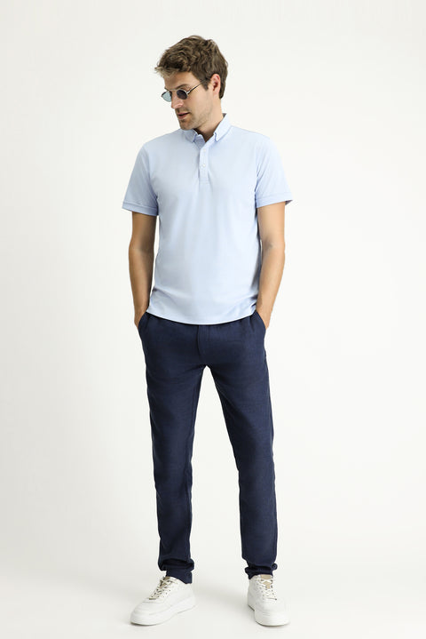 Light Blue Polo Collar Slim Fit Cotton T-Shirt