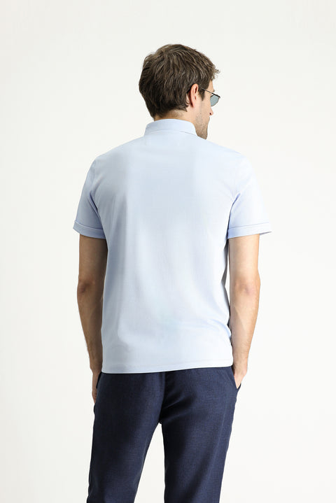 Light Blue Polo Collar Slim Fit Cotton T-Shirt