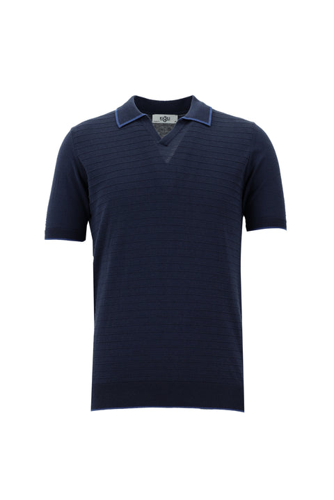 Dark Navy Slim Fit Patterned Cotton Polo Shirt