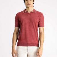 Rose Pink Slim Fit Narrow Cut Patterned Cotton Polo Shirt