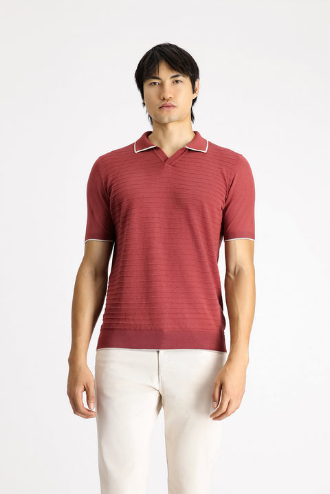 Rose Pink Slim Fit Narrow Cut Patterned Cotton Polo Shirt